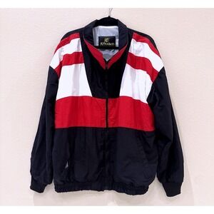 Vintage K-Products Mens XL Colorblock Windbreaker Jacket Black Red White USA